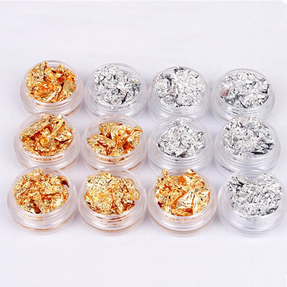 Фолио за нокти - 6 бр. златно и 6 бр. сребърно