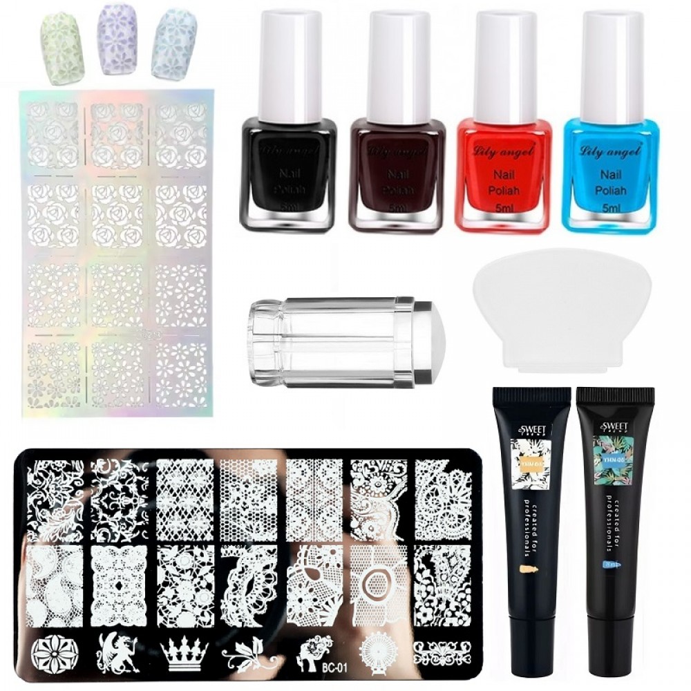 Комплект от 6 цветни лака за печат 1 бр. шаблон и 1 бр. пластина !