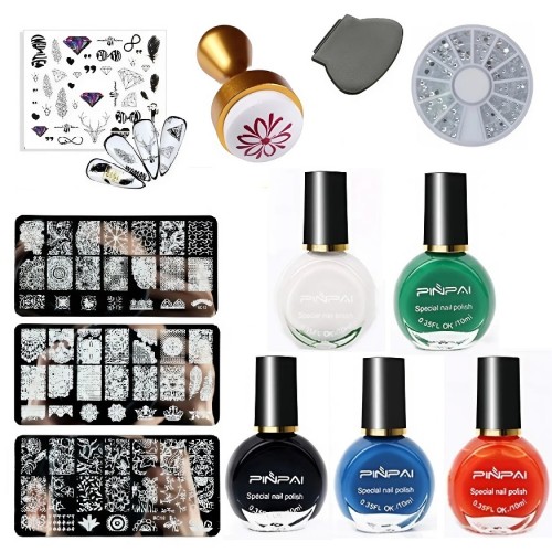 Комплект Винаги отпечатващ печат за маникюр , 5 цвята лак за печат и 3 пластини за печат