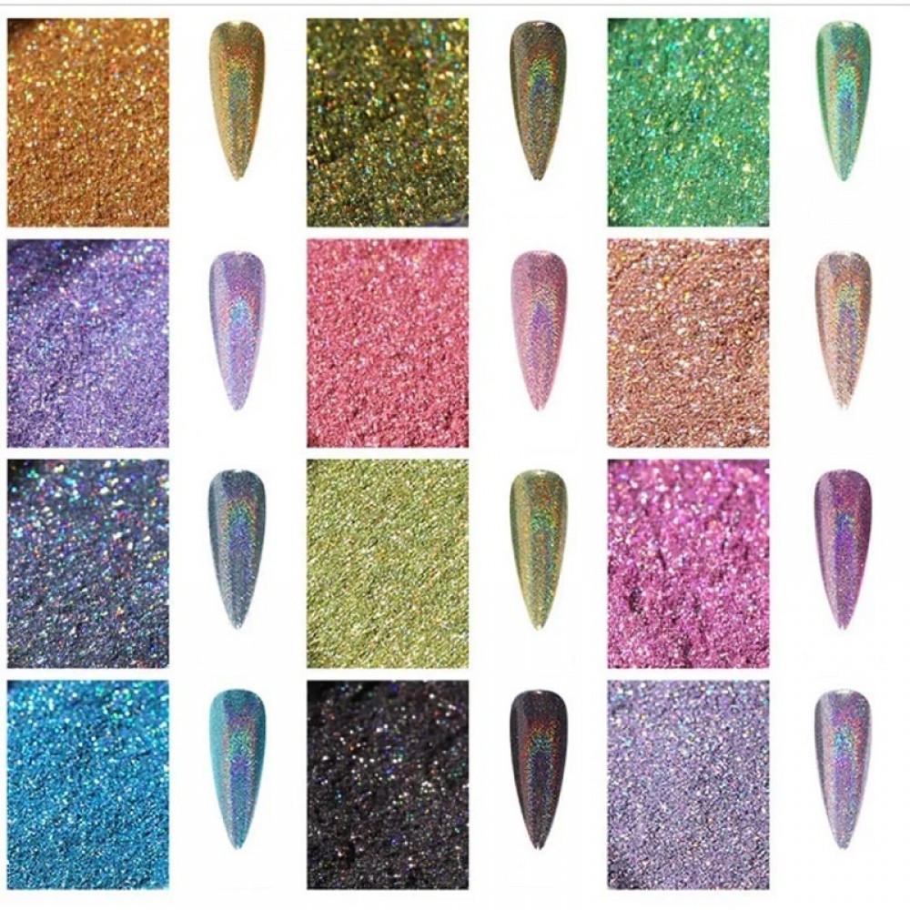 Сет пудри с холограмен ефект - 12 цвята