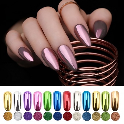 Огледална пудра с цветен оттенък - 12 броя