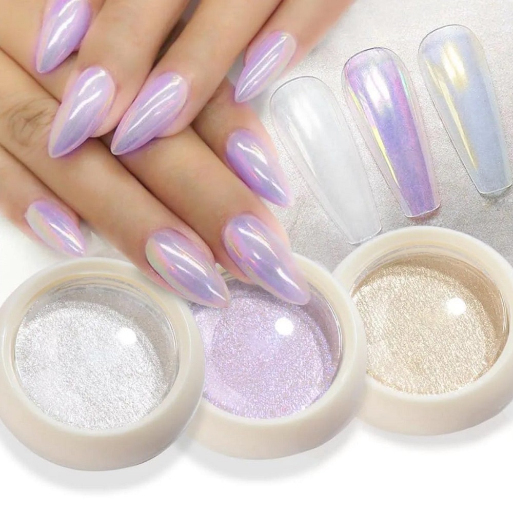 4 бр Пигмент за маникюр Бебешки Цветове - Розово, Синьо, Лилаво, Праскова