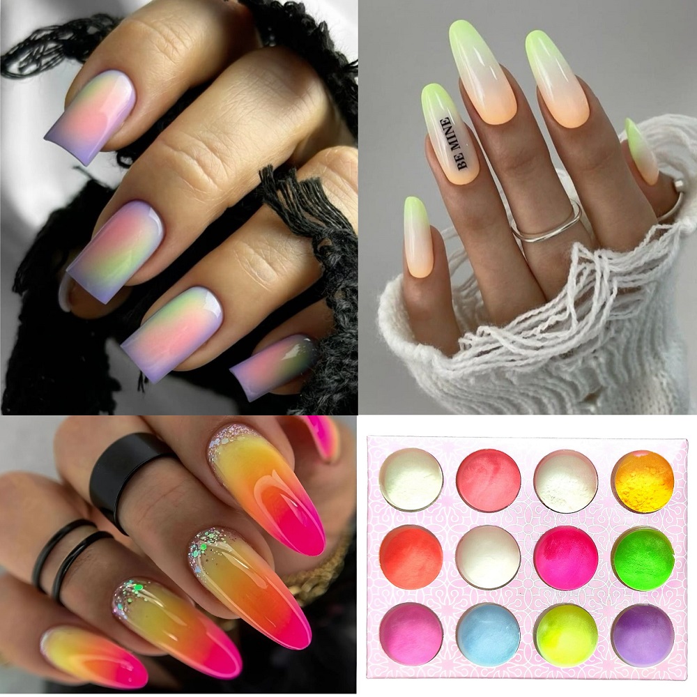 Комплект цветни пудри за Омбре ефект 12 цвята Комплект цветни пудри за Омбре ефект 12 цвята