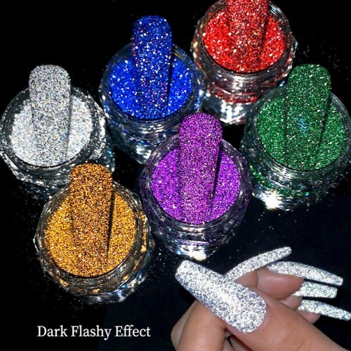 Цветни Светещи пудри за маникюр – Nail Flashy Effect (6 бр. комплект)
