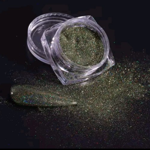 Тъмно зелена пудра пигмент с холограмен ефект 02