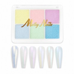 6 бр Пигментни пудри MollyNails №8 с ефект „русалка“ 6 бр Пигментни пудри MollyNails №8 с ефект „русалка“