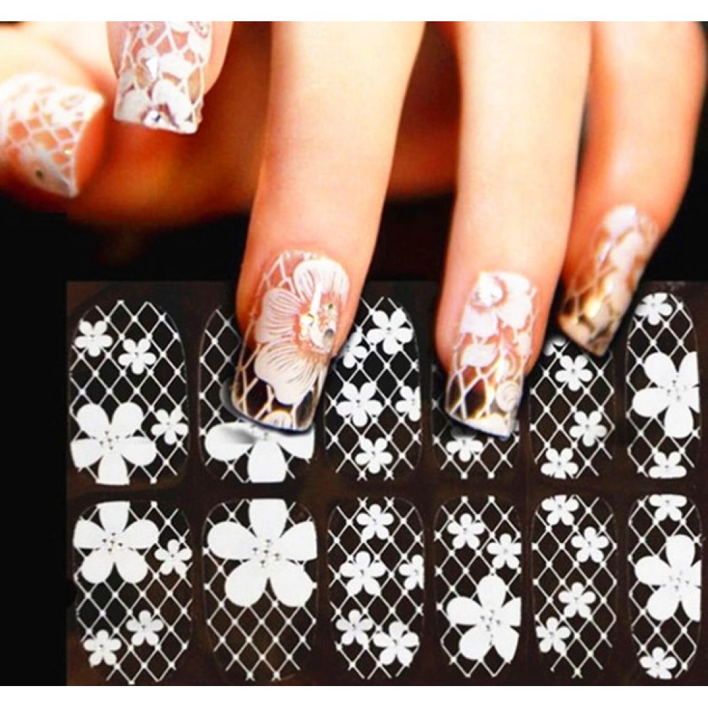 Стикери за нокти бяла дантела - изберете модел