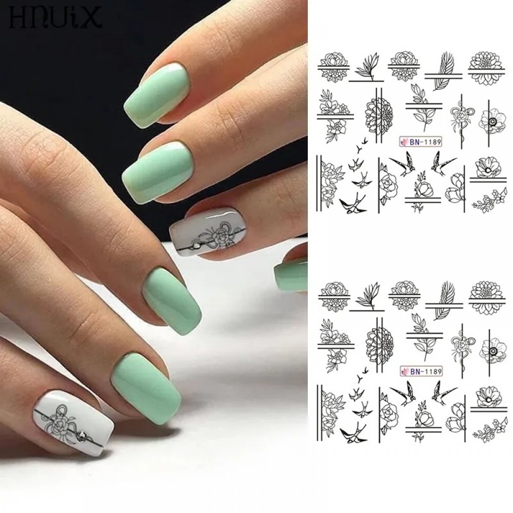 Ваденки за нокти дизайн-цветя и лястовици - 90BN-1189