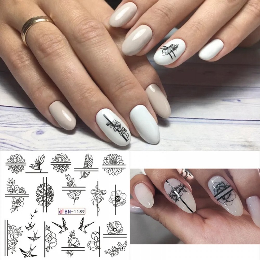 Ваденки за нокти дизайн-цветя и лястовици - 90BN-1189