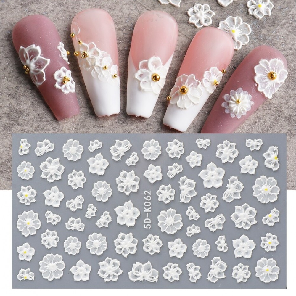 5D стикери бели цветя К 062