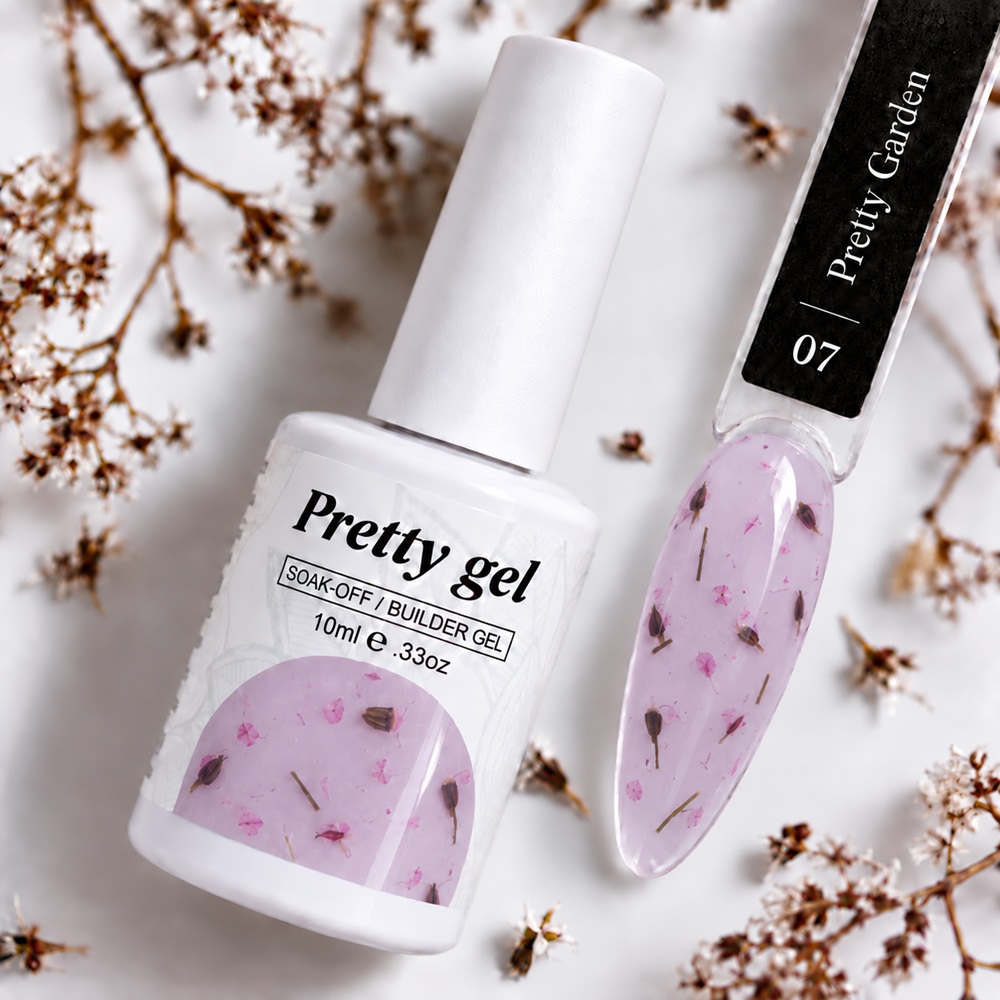 Pretty Gel Flora Garden 07 – изграждащ гел със сухи цветя, 10 мл.