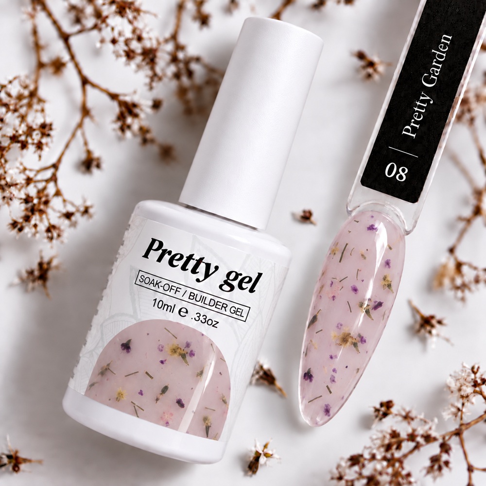 Pretty Gel Flora Garden 08 – изграждащ гел със сухи цветя, 10 мл.