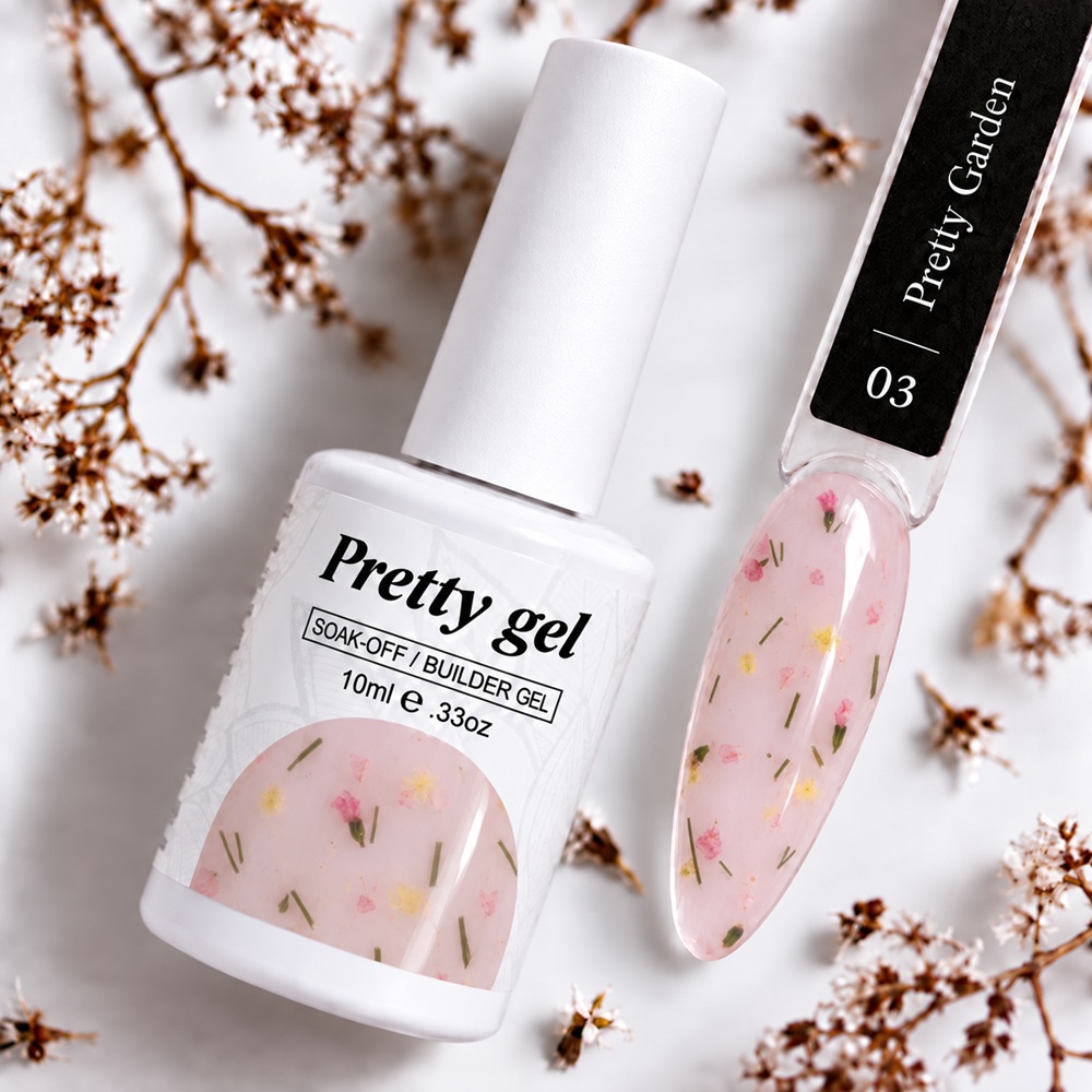Pretty Gel Flora Garden 03 – изграждащ гел със сухи цветя, 10 мл.