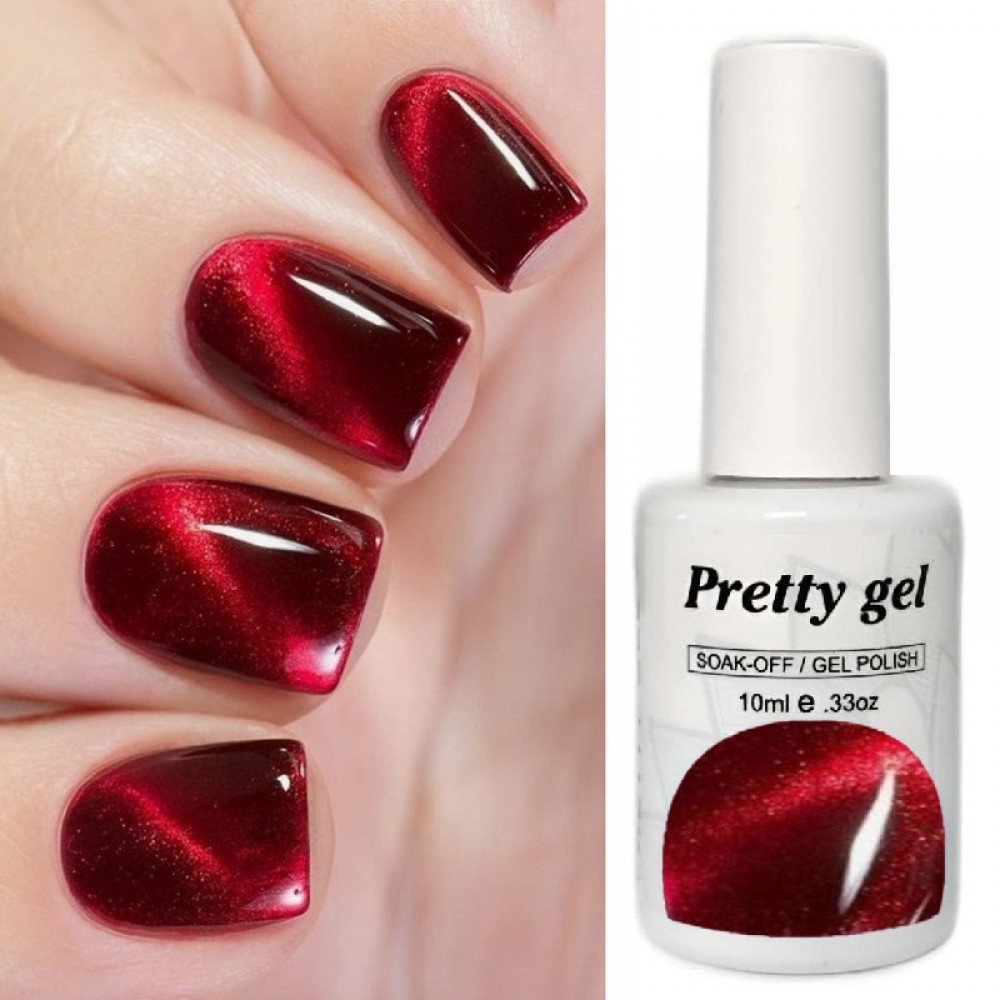 Гел лак Pretty RED 14 Перлено червено с фин ефект на Котешко око