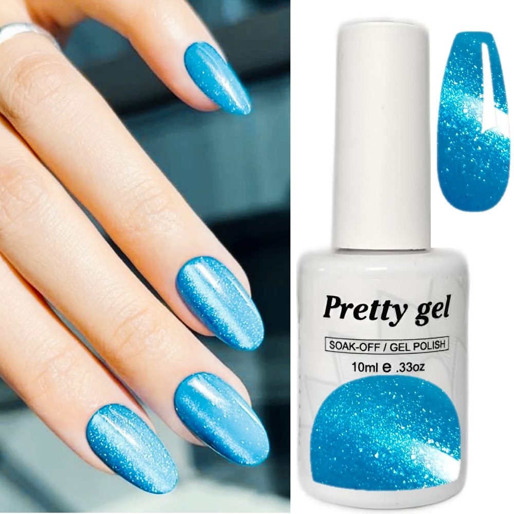 Гел лак Pretty 1365 Лазурно син с брокатен пигмент