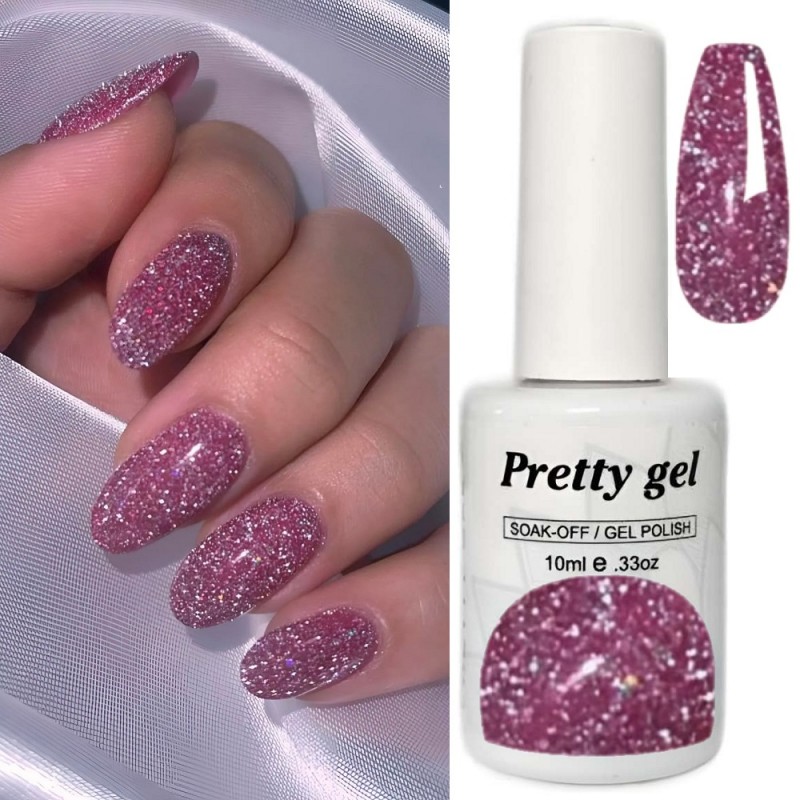 Светлоотразяващ Гел лак Pretty Reflective 23 Тъмнорозово с холограмни отблясъци