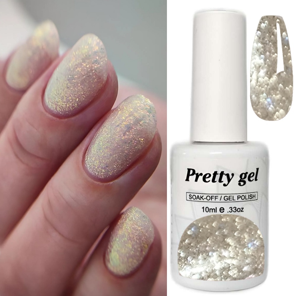 Светлоотразяващ Гел лак Pretty Reflective 16 Бяло злато със сини отблясъци