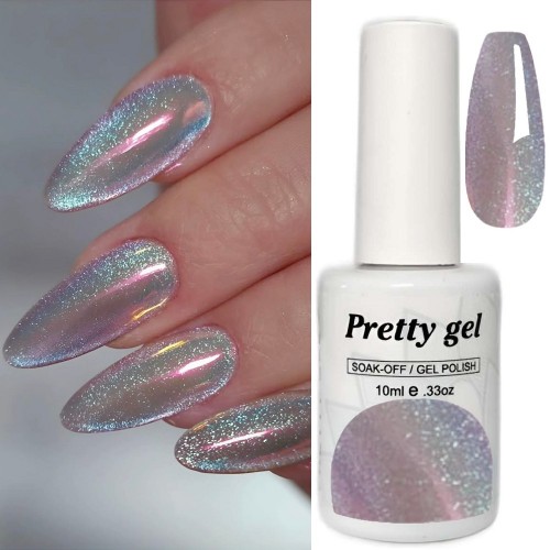 Светлоотразяващ Гел лак Pretty Reflective 3 Сребърно с розови отблясъци