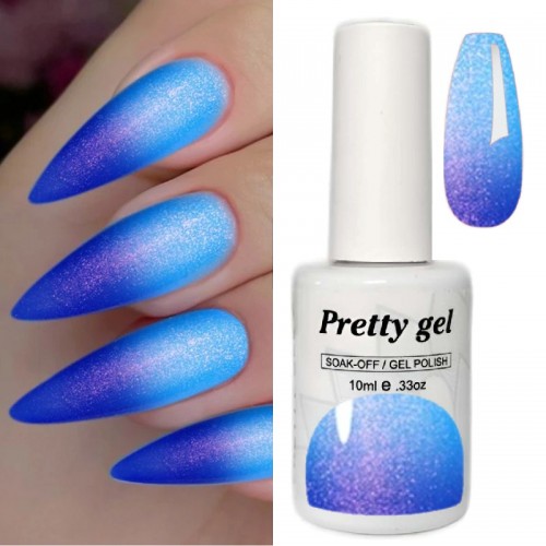 Гел лак Pretty Термо 102 Блестящо Синьо към светло синьо