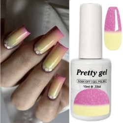 Гел лак Pretty Термо 104 Розово към млечно жълто с брокат