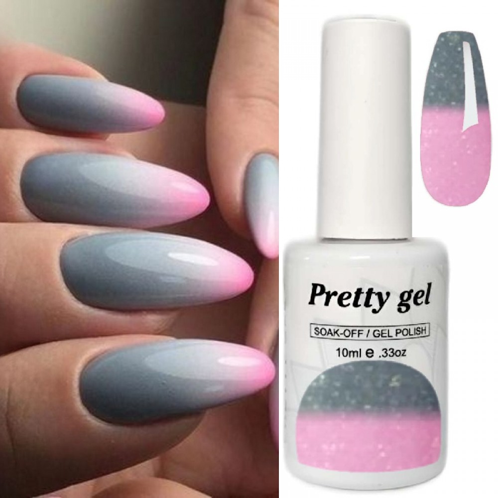 Гел лак Pretty Термо 103 Сиво към розово с брокат Гел лак Pretty Термо 103 Сиво към розово с брокат
