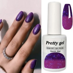 Гел лак Pretty Термо 97 Брокатено тъмно лилаво към лилаво-сини отблясъци