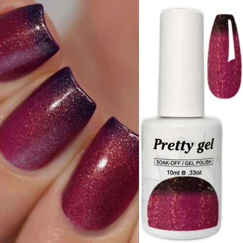 Гел лак Pretty Термо 98 Блестящо кафяво към тъмно цикламено