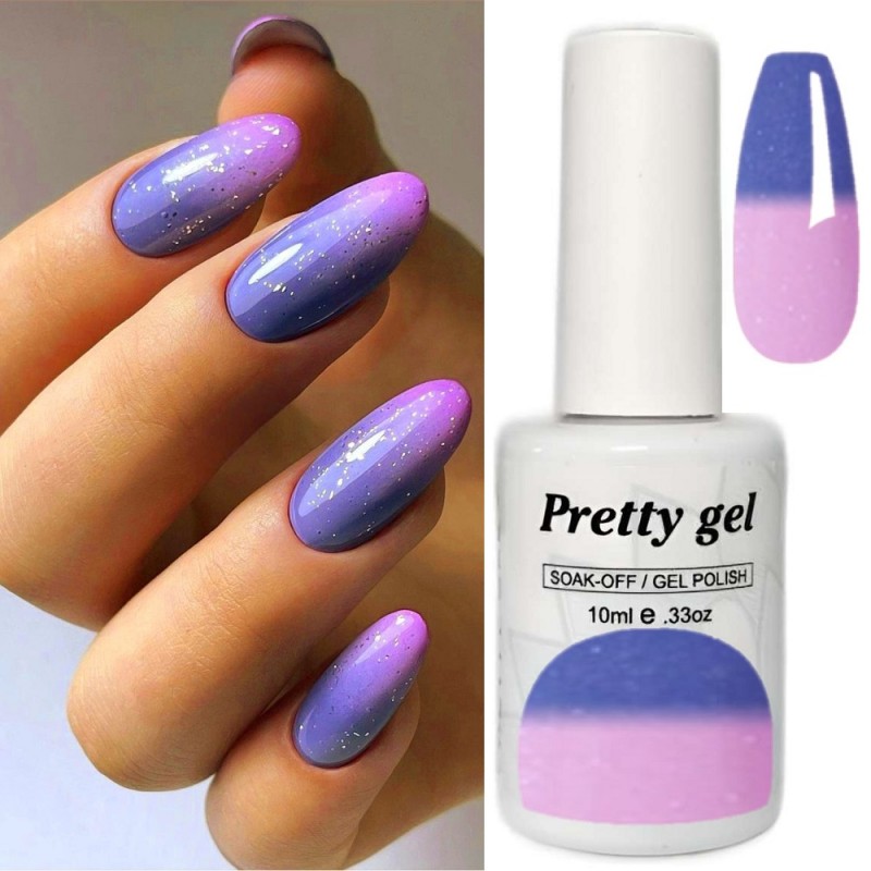 Гел лак Pretty Термо 106 Синьо - лилаво към розово с брокат