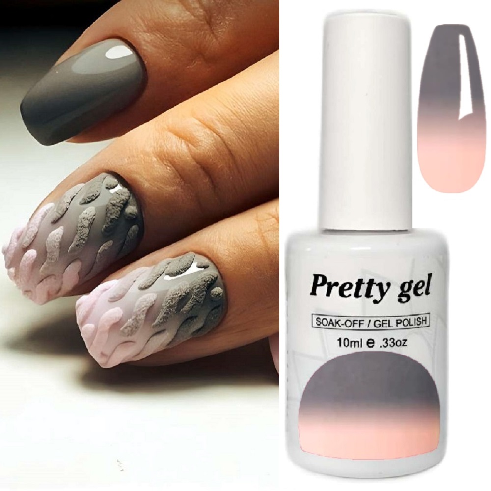 Гел лак Pretty Термо C29 сиво към бледо розово