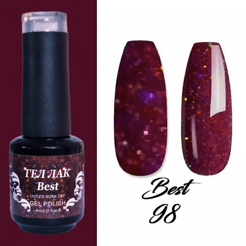 Best - гел лак 98 Тъмночервен Брокат