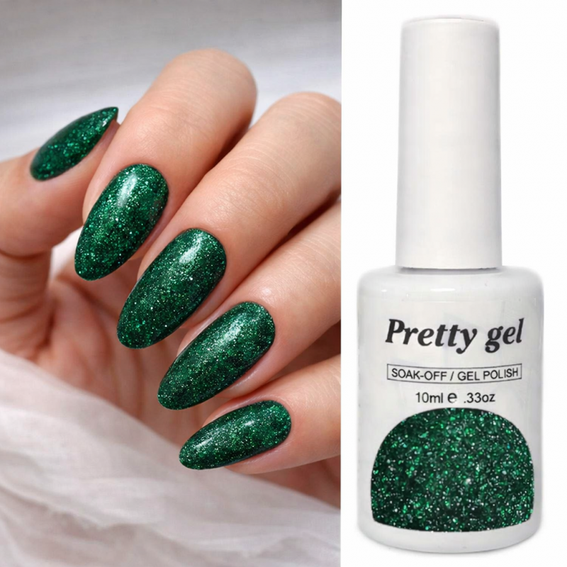Гел лак Pretty 244 -Празничен Зелен Блясък Гел лак Pretty 244 -Празничен Зелен Блясък