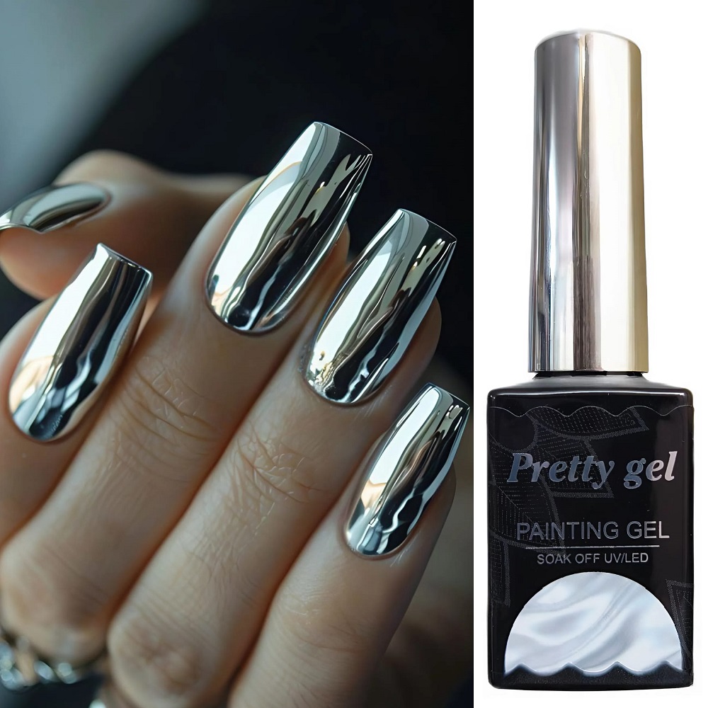 Гел лак Течен Хром Pretty с тънка четка – 8 мл Гел лак Течен Хром Pretty с тънка четка – 8 мл