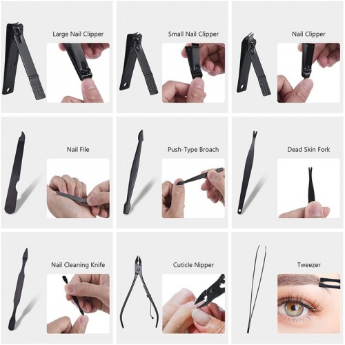 Коледен подарък - Сет инструменти за маникюр и педикюр в черен калъф