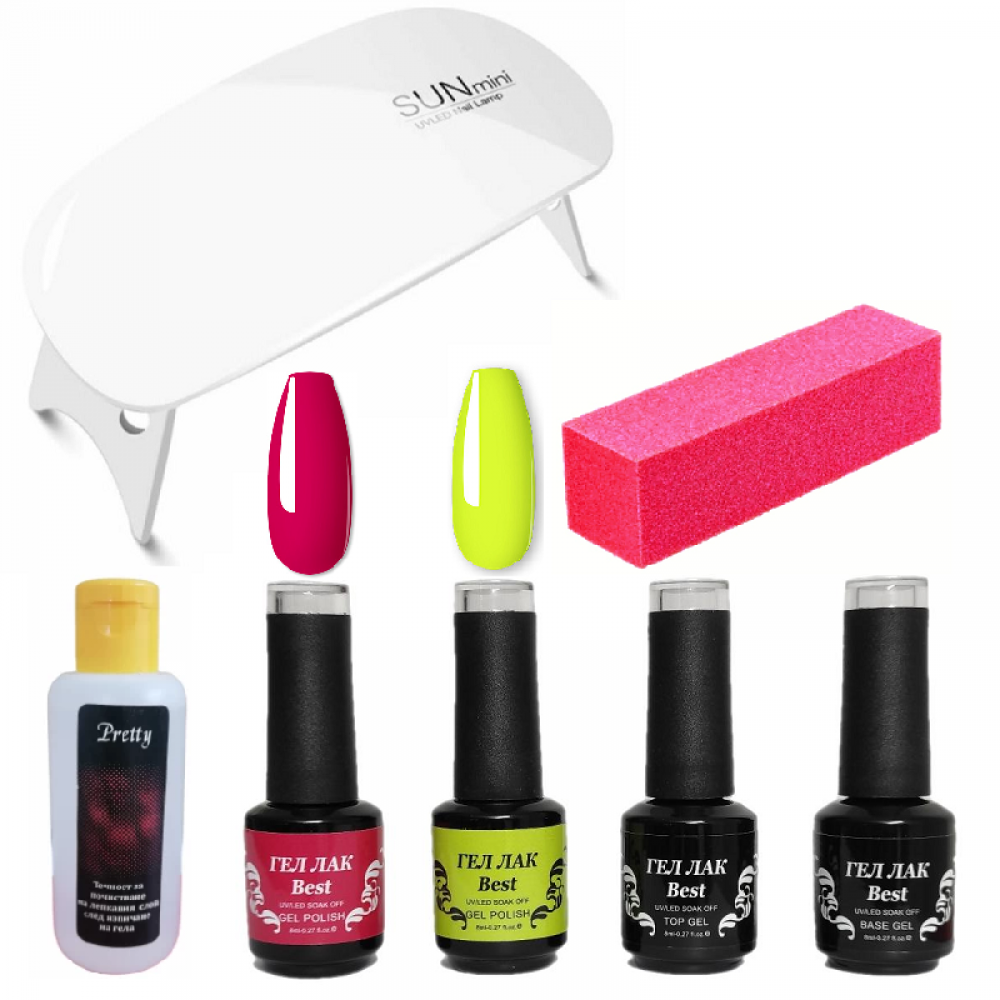 Комплект гел лак BEST с 2 цвята гел лак и лед лампа 6W