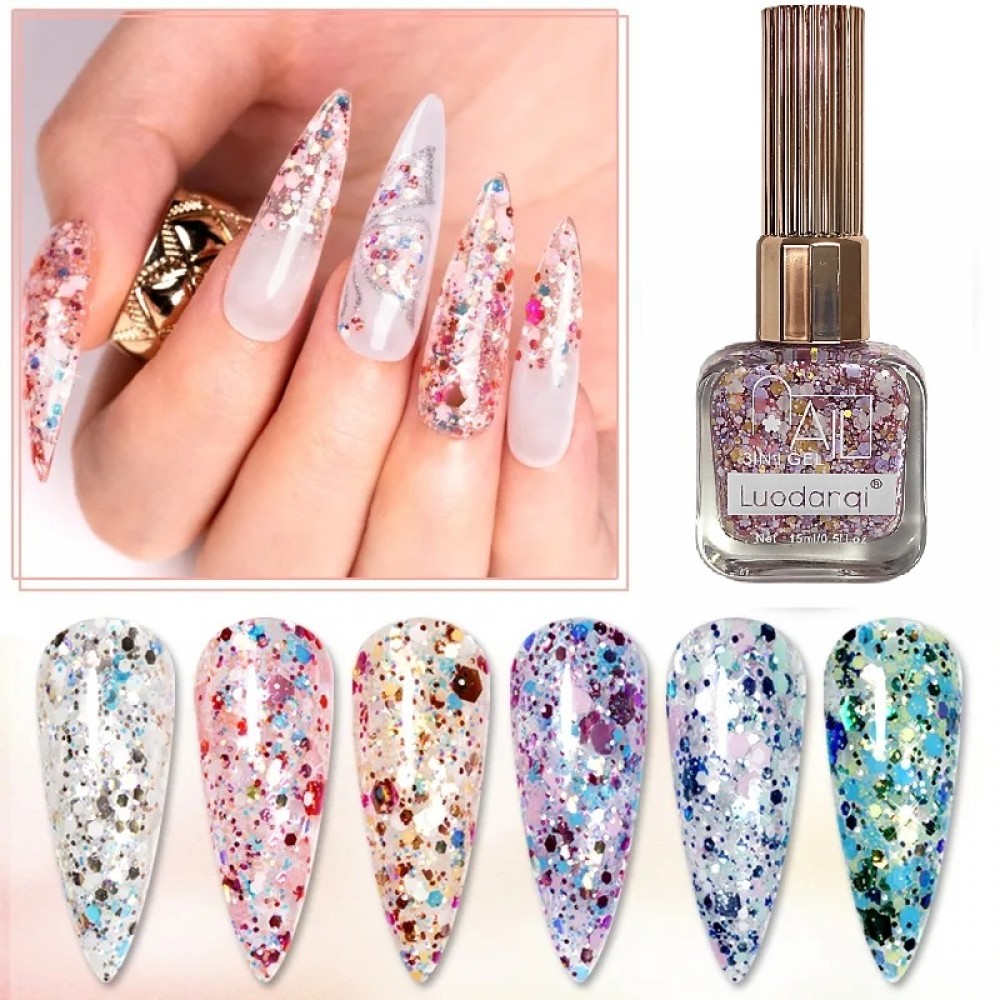 Комплект 12 лакa с конфети в нежни цветове 15мл