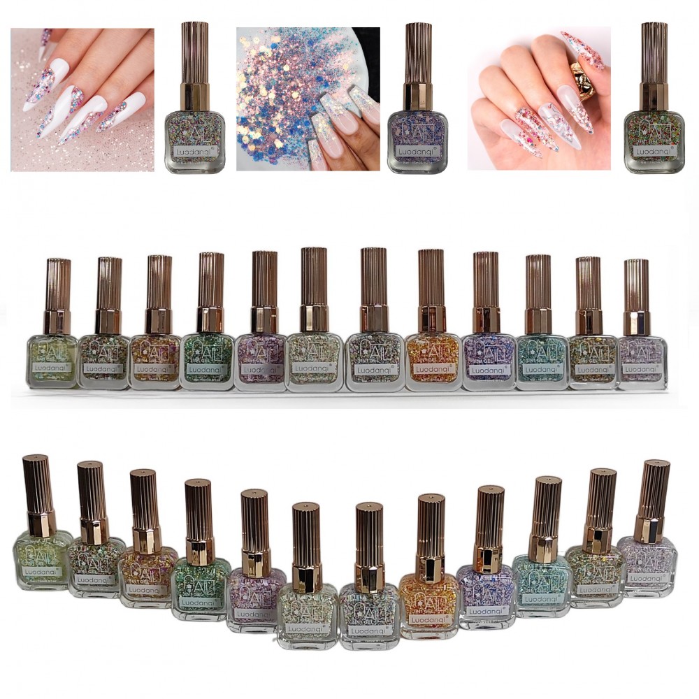 Комплект 12 лакa с конфети в нежни цветове 15мл