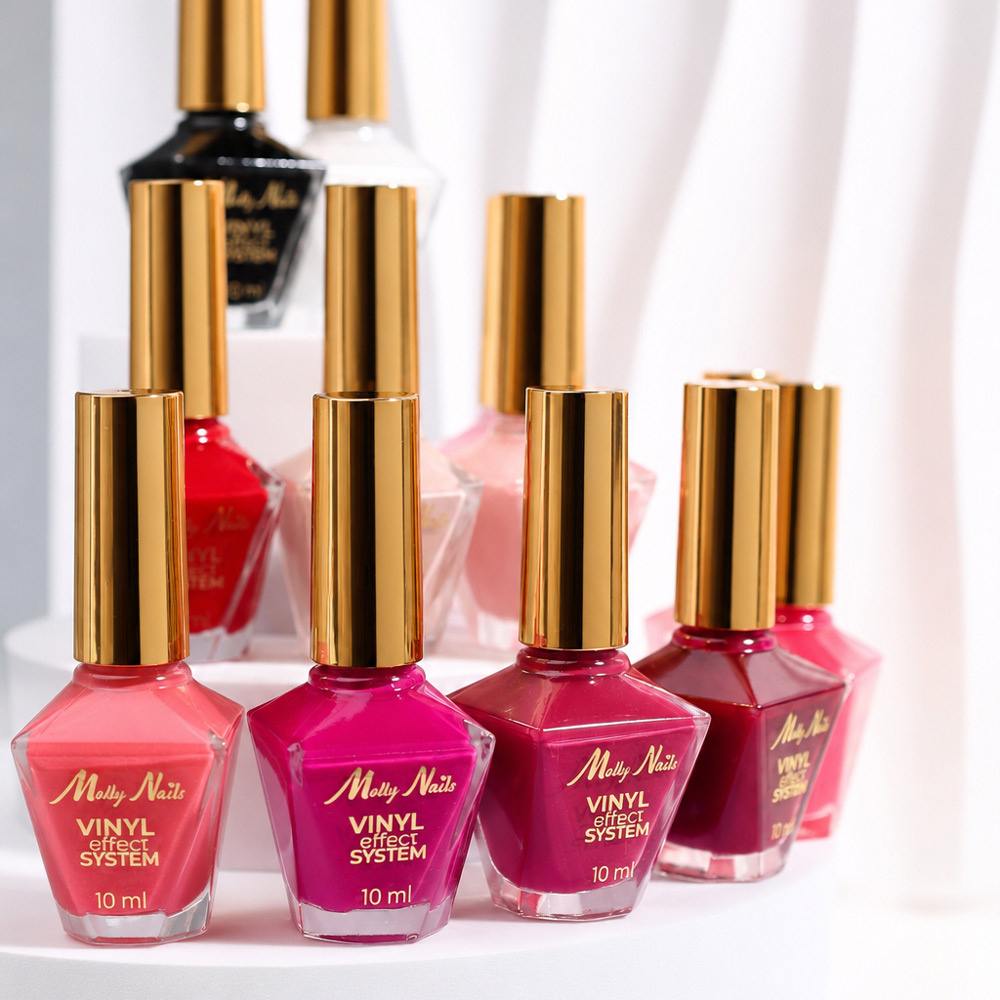 Класически лак за нокти STEP 2: Цветен лак с винилов ефект MollyNails – Бял, 10 мл