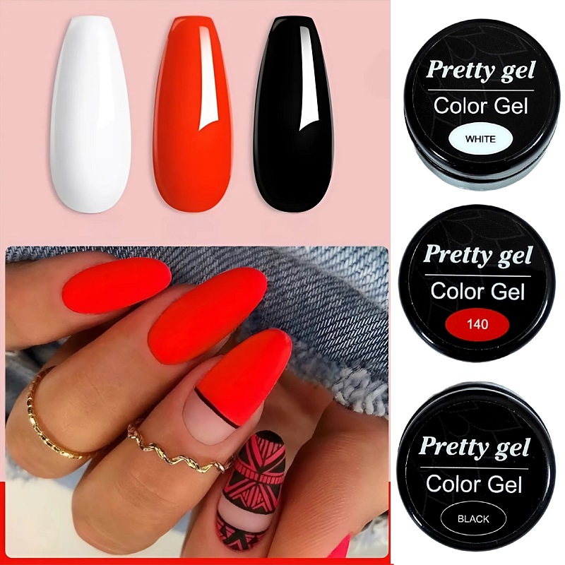 Сет Shiny Бяло Черно и Червено - 3 бр Цветни Гелове Pretty 5 гр 140, black, white