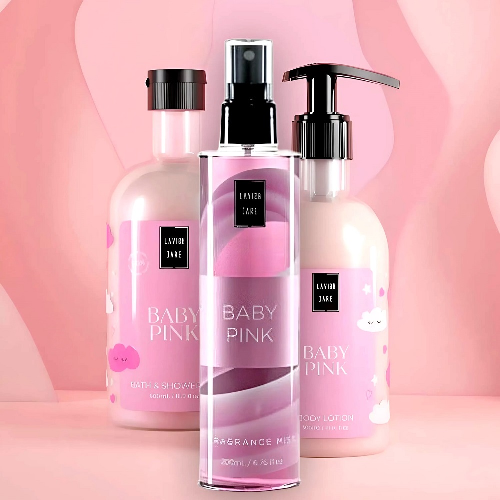 Комплект "Baby Pink" 3 части  с аромат на бебешка пудра – Душ гел, Лосион за тяло и Парфюм 