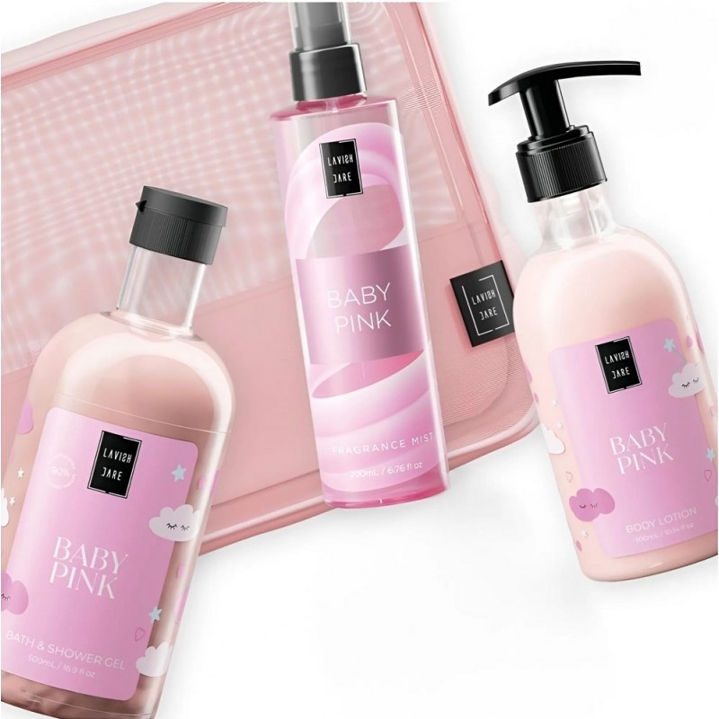 Комплект "Baby Pink" 3 части  с аромат на бебешка пудра – Душ гел, Лосион за тяло и Парфюм 