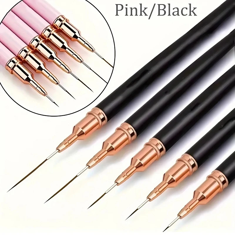Супер Тънки четки за декорация 5бр. комплект Black / Pink за изравняване и фино рисуване