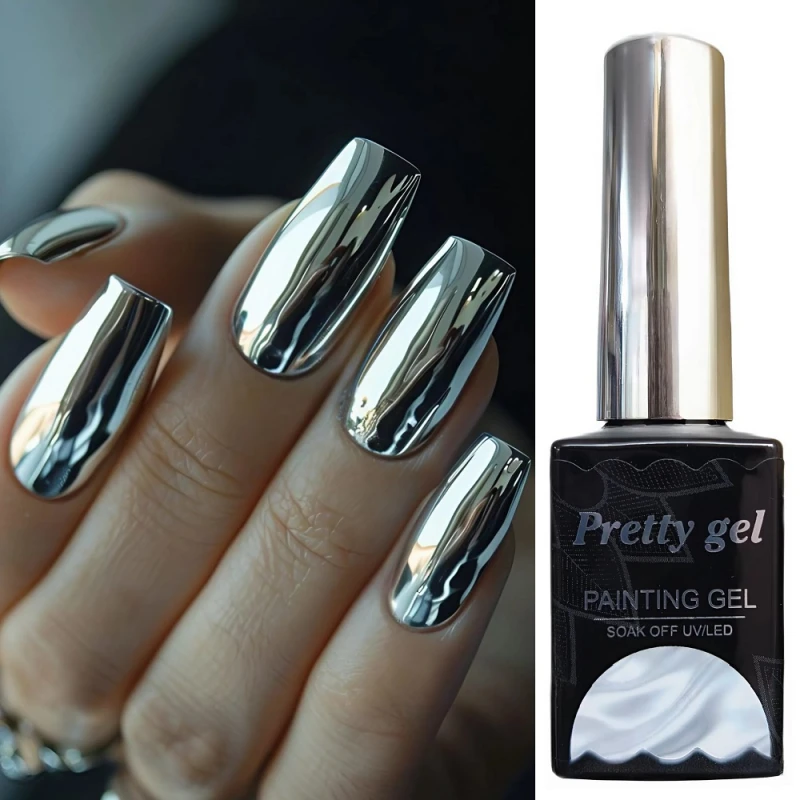 Гел лак Течен Хром Pretty с тънка четка – 8 мл