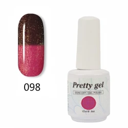 Гел лак Pretty Термо 98 Брокатен кафяв към тъмно розов