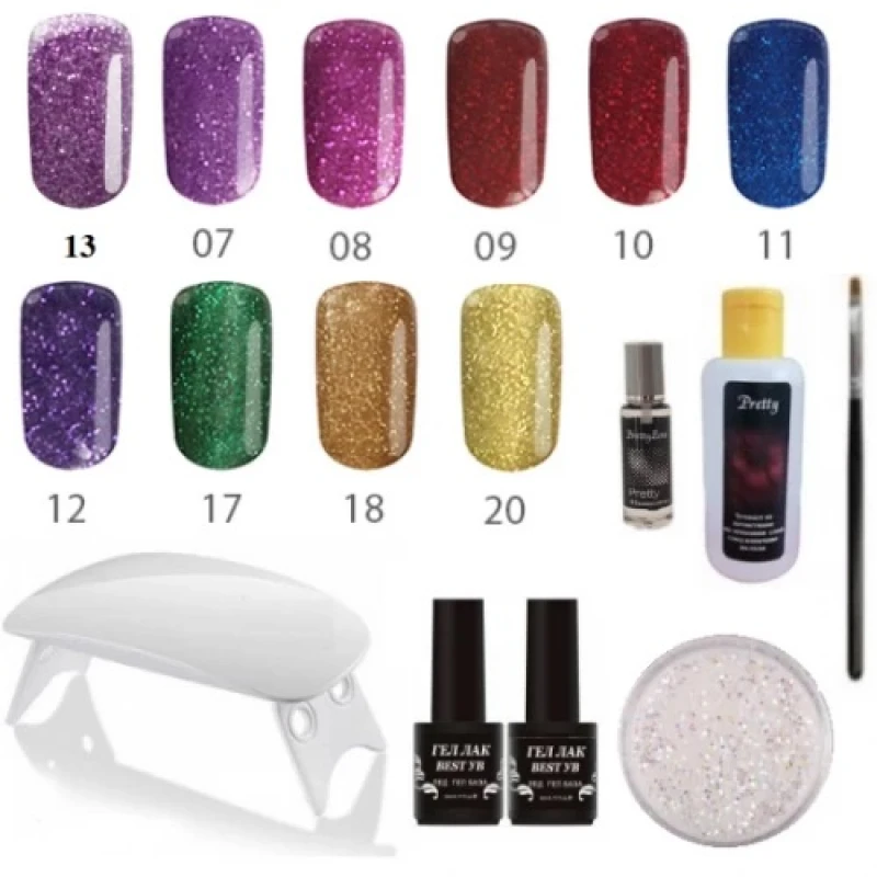Комплект Любов - glitter - 10 цветни гела